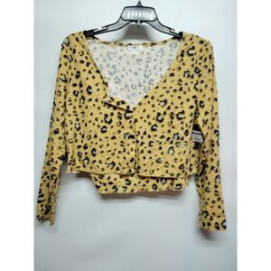 BP Cardigan & Camisole Set Beige Nougat Leopard Crop Rib